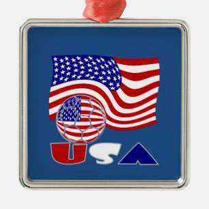 USA Soccer Ball and Flag Metal Tree Decoration