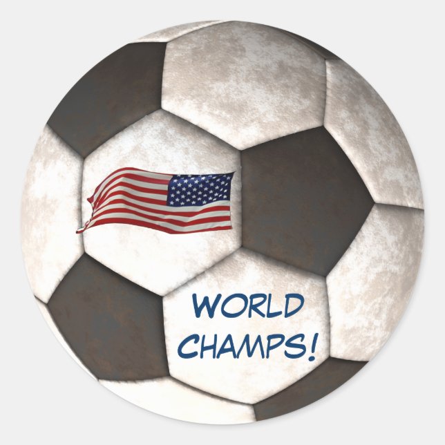 USA Soccer Ball "World Champs" Football Sport Classic Round Sticker (Front)