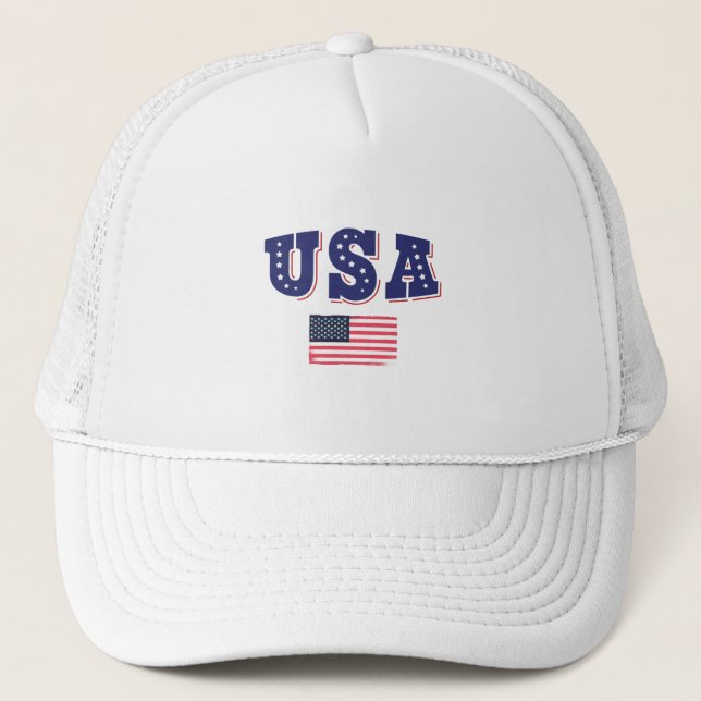 USA Soccer Fan Jersey Shirt American Flag Trucker Hat (Front)