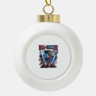 USA Soccer Skeleton Striker Nations Premium Sports Ceramic Ball Christmas Ornament