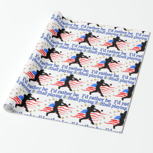 USA SOFTBALL PLAYER LOVES SOFTBALL DESIGN WRAPPING PAPER