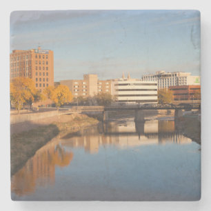 USA, South Dakota, Sioux Falls, City Skyline Stone Coaster