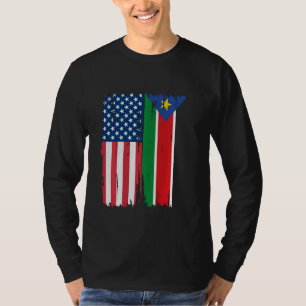 USA South Sudan Half american Flag Roots T-Shirt