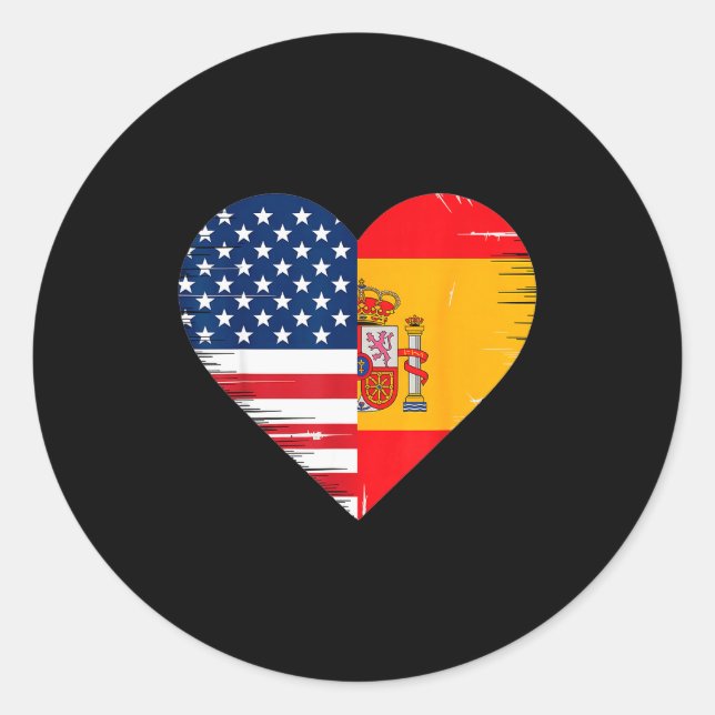Usa Spain Heart - Dual Citizenship  Classic Round Sticker (Front)