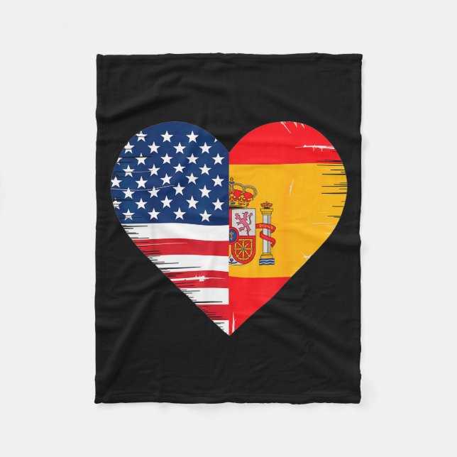 Usa Spain Heart - Dual Citizenship  Fleece Blanket (Front)