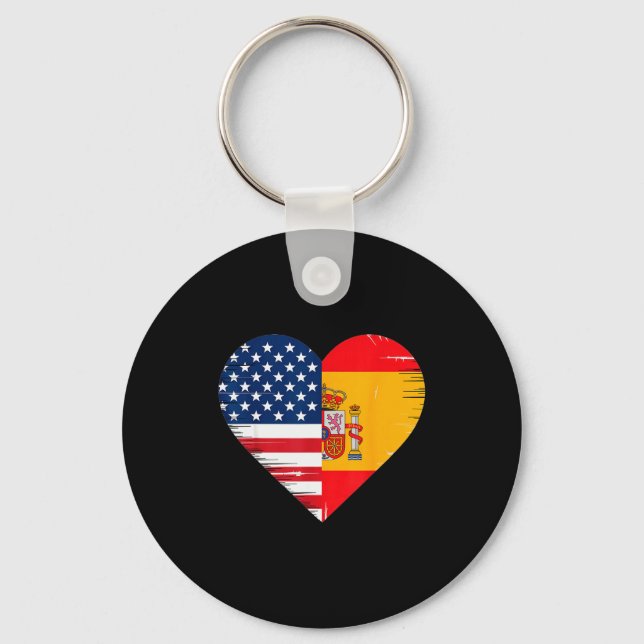 Usa Spain Heart - Dual Citizenship  Key Ring (Front)