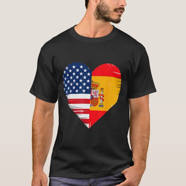 Usa Spain Heart - Dual Citizenship  T-Shirt (Front)