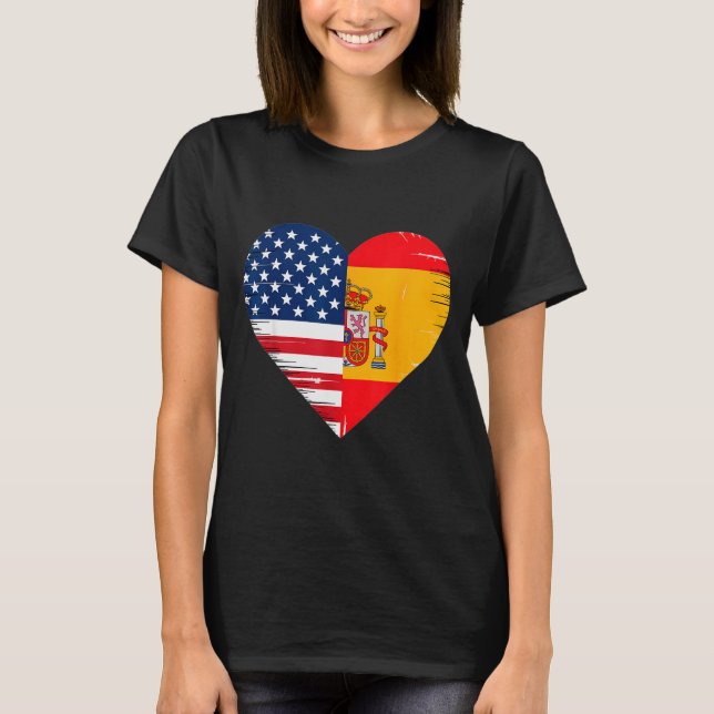 Usa Spain Heart - Dual Citizenship  T-Shirt (Front)