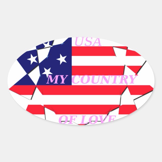 USA Star Spangled Love My Country of Love Oval Sticker (Front)