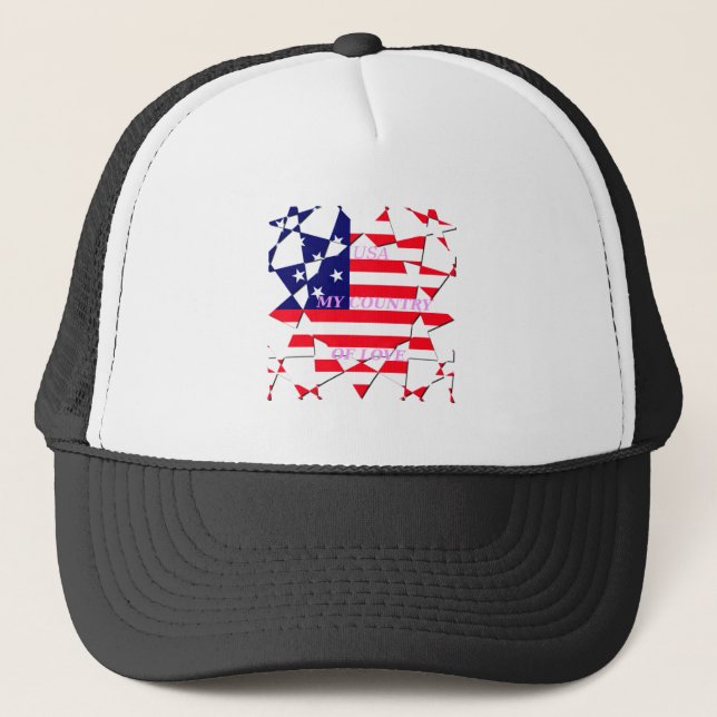 USA Star Spangled Love My Country of Love Trucker Hat (Front)