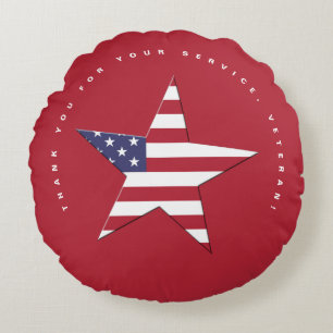 USA Star Thank You for your Service, Veterans Day Round Cushion