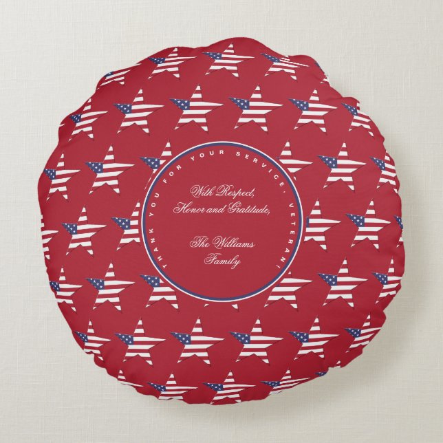 USA Star Thank You for your Service, Veterans Day Round Cushion (Back)