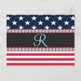 USA Stars and Stripes Diamond Monogram Postcard