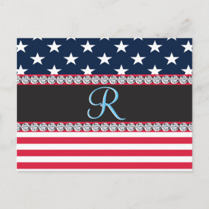 USA Stars and Stripes Diamond Monogram Postcard