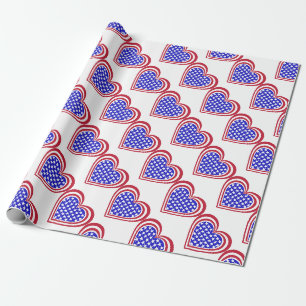 USA/Stars and Stripes Flag-inspired Hearts Wrapping Paper