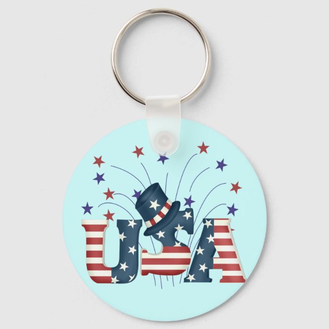 USA Stars and Stripes T-shirts and Gifts Key Ring (Front)