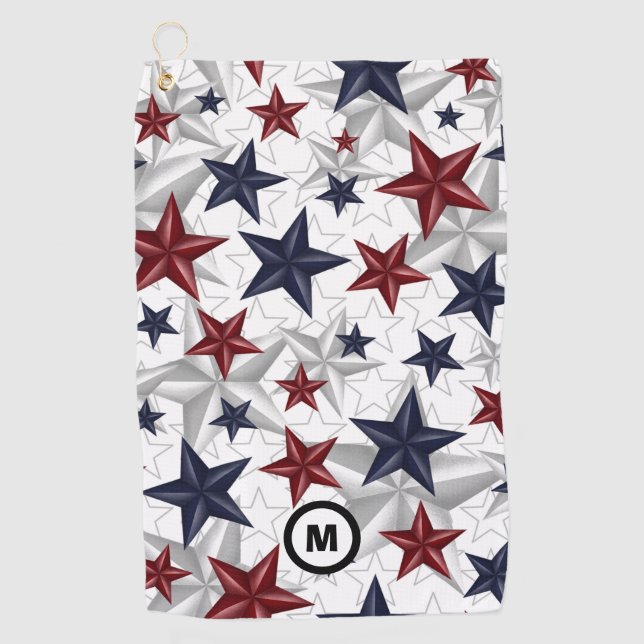 USA Stars Patriotic Initial Golf Towel (Front)