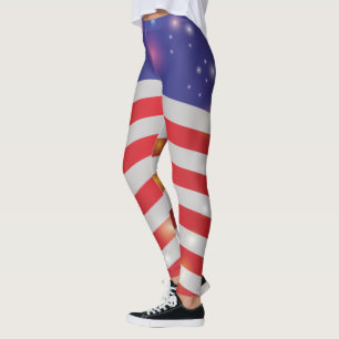 USA Stars & Stripes American Flag Light & firework Leggings