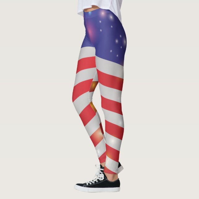 USA Stars & Stripes American Flag Light & firework Leggings (Left)