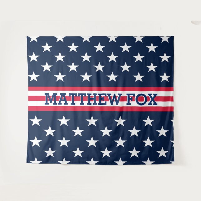 USA Stars Stripes ⭐ Monogram Dazzling  Tapestry (Front (Horizontal))