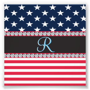 USA Stars Stripes Script Monogram Dazzling Photo Print