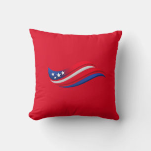 USA Stars & Stripes Wave Throw Pillow Red White