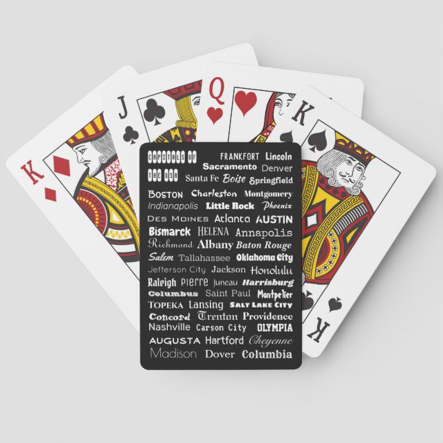 USA State Capitals Playing Cards - white on black (Back)