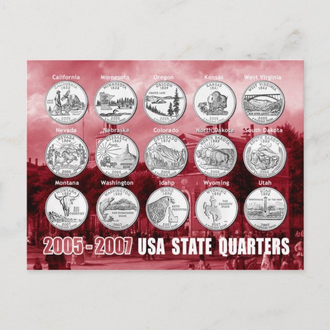 USA State Quarters (Coins) 2005 - 2007 Postcard (Front)