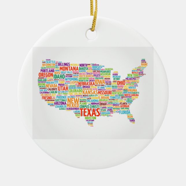 USA States and Cities Ceramic Tree Decoration (Front)