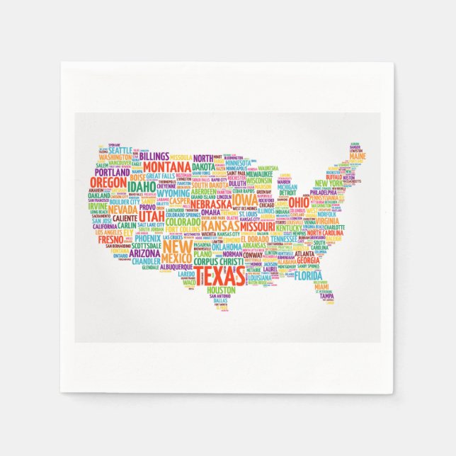 USA States and Cities Napkin (Front)