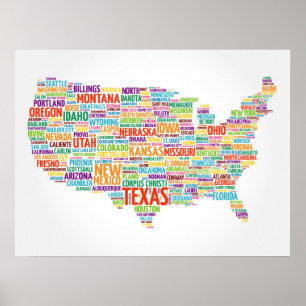 USA States and Cities Poster