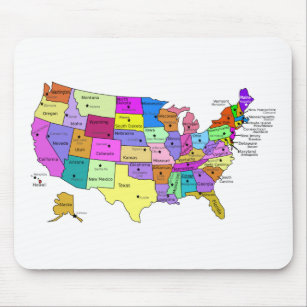 USA states labelled with capitols Mouse Mat
