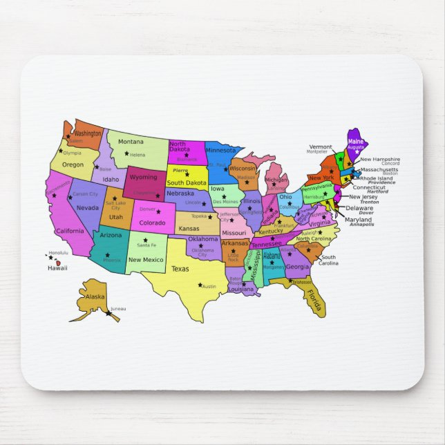USA states labelled with capitols Mouse Mat (Front)