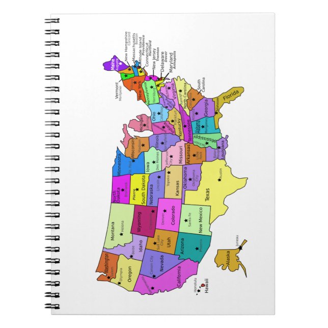 USA states labelled with capitols Notebook (Front)