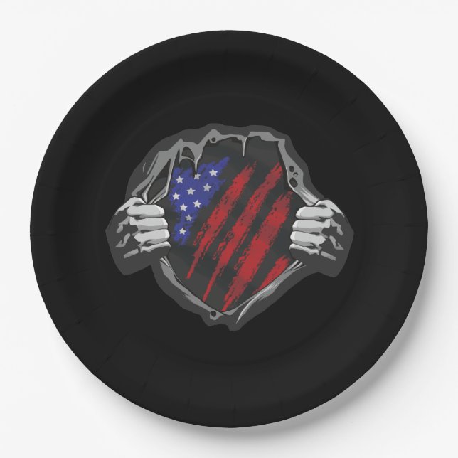 USA Superhero Costume Flag Paper Plate (Front)