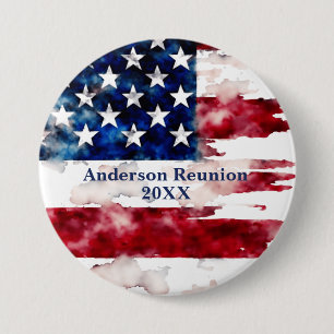 USA Surname Name Custom Flag Colours Reunion 7.5 Cm Round Badge