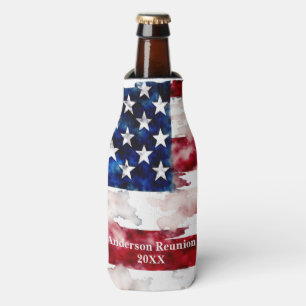 USA Surname Name Custom Flag Colours Reunion Bottle Cooler