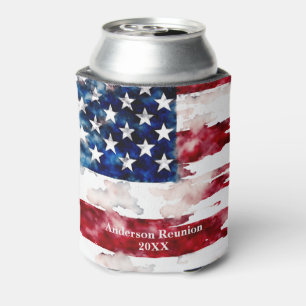 USA Surname Name Custom Flag Colours Reunion Can Cooler