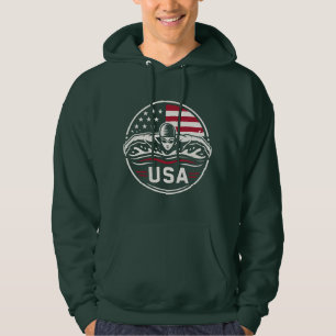 USA Swimmer American Flag Patriotic Swimming Badge Hoodie