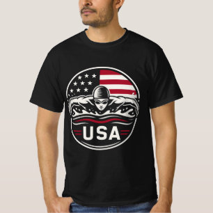 USA Swimmer American Flag Patriotic Swimming Badge T-Shirt