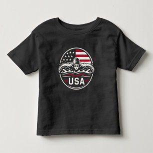 USA Swimmer American Flag Patriotic Swimming Badge Toddler T-Shirt