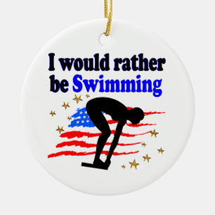 USA SWIMMER DESIGN I WOULD RATHER BE SWIMMING CERAMIC TREE DECORATION