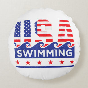 USA Swimming Artwork For A Swimmer Round Cushion