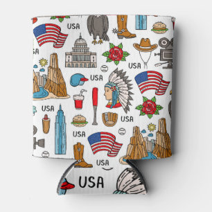 USA Symbols Vintage Seamless Pattern Can Cooler