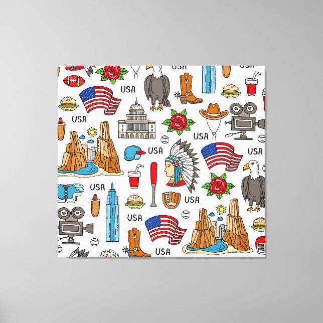 USA Symbols Vintage Seamless Pattern Canvas Print (Front)