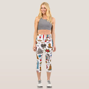 USA Symbols Vintage Seamless Pattern Capri Leggings