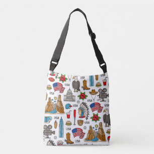 USA Symbols Vintage Seamless Pattern Crossbody Bag