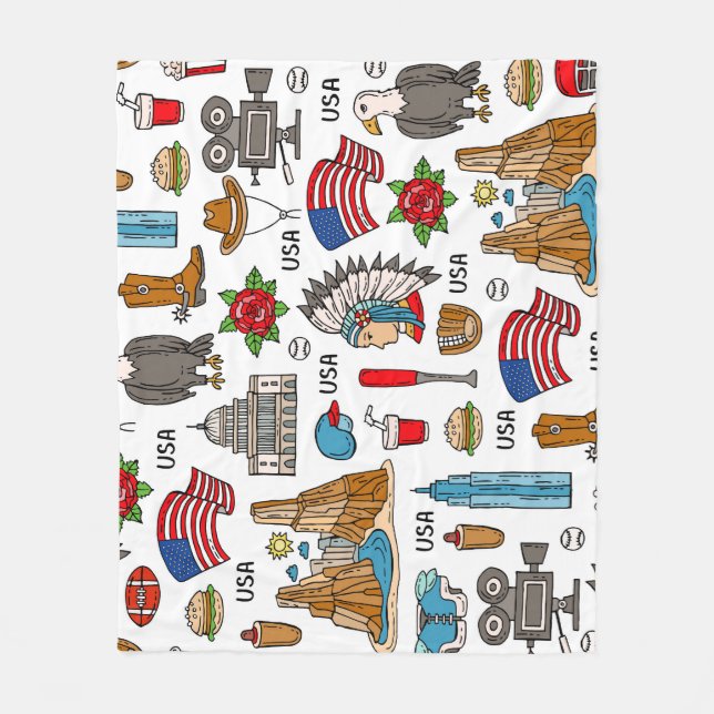 USA Symbols Vintage Seamless Pattern Fleece Blanket (Front)