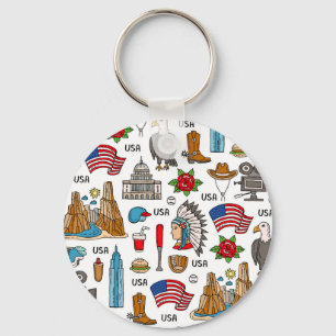 USA Symbols Vintage Seamless Pattern Key Ring