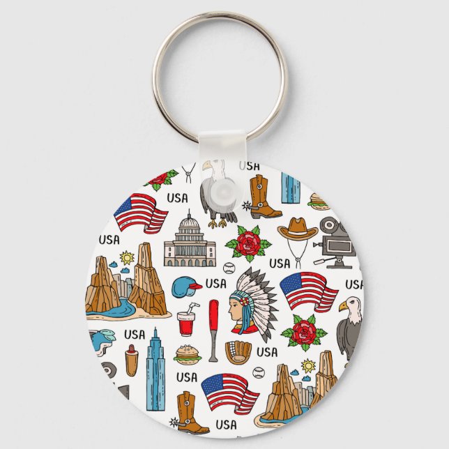 USA Symbols Vintage Seamless Pattern Key Ring (Front)